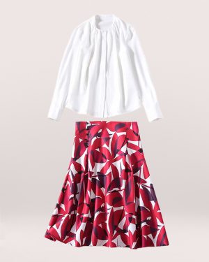Queen Letizia Inspired Red Flower Skirt Ensemble