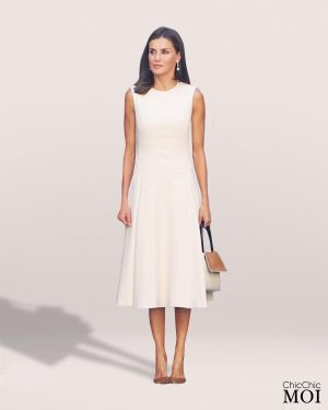 Queen Letizia Inspired Light Beige Dress