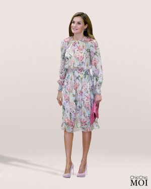 Queen Letizia Inspired Rose Flower Dress