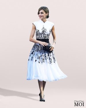 Queen Letizia Inspired White Flower Dress