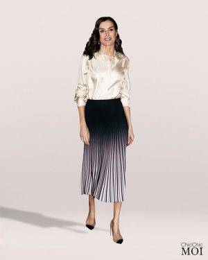 Queen Letizia Inspired Pleated Skirt Ensemble