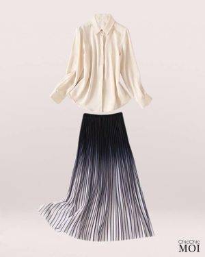 Queen Letizia Inspired Pleated Skirt Ensemble