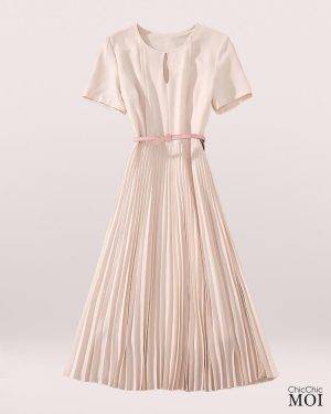 Queen Letizia Inspired Rose Pleated Dress