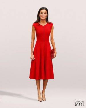 Queen Letizia Inspired Red Dress with Zipper