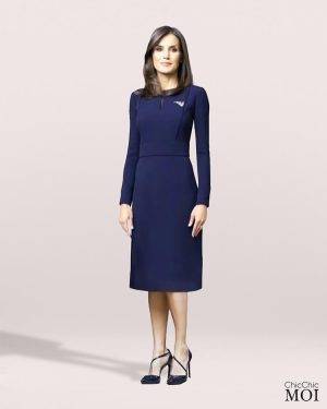 Queen Letizia Inspired Long-Sleeved Dress