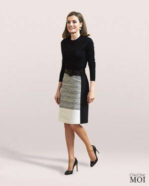 Queen Letizia Inspired Patterned Skirt Ensemble