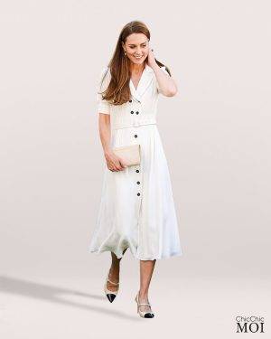 The Princess of Wales Inspired White Dress with Belt