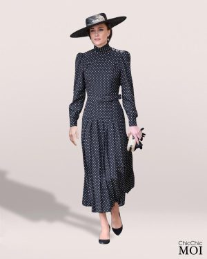 The Princess of Wales Inspired Navy Turtleneck Polka Dot Dress
