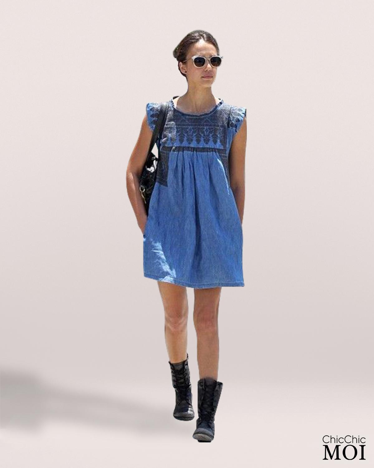 Jessica Alba Inspired Jeans Mini Dress - ChicChicMoi