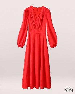 The Princess of Wales Inspired Red V-Neck Dress